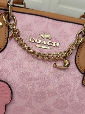 Coach Pink Signature Tote with Tan Trim and Gold Hardware